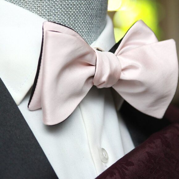Men's bow tie Silk Pink Black Reversible Self - tied Bow tie Gift Box - Picture 9 of 13
